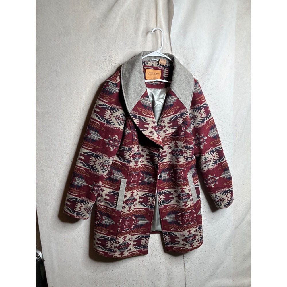 Powder River Outfitters Southwestern Tribal Wool Blend Coat XL Burgundy 52-7853